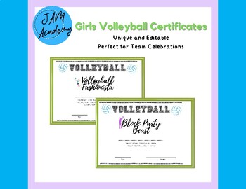 Preview of Volleyball Certificates Awards Editable for Summer Camp End of the Season Sports