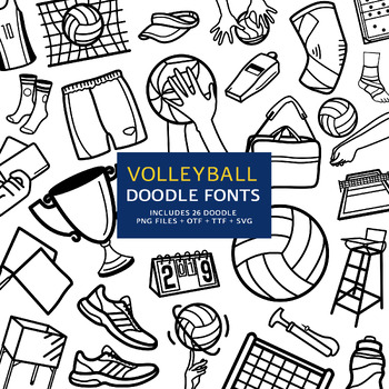 Preview of Volleyball Doodle Fonts, Instant File otf, ttf Font Download