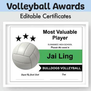 Preview of Volleyball Editable Printable Award Certificates | For Coaches, Sports Teams