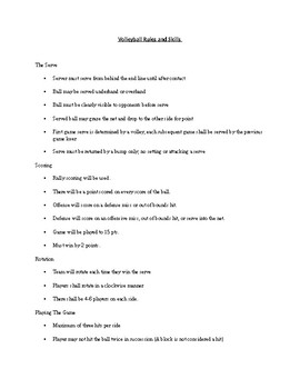 Preview of Volleyball Rules and Skills Handout