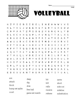 Volleyball Terms simple wordsearch and coloring page (good for Sub Plan?)