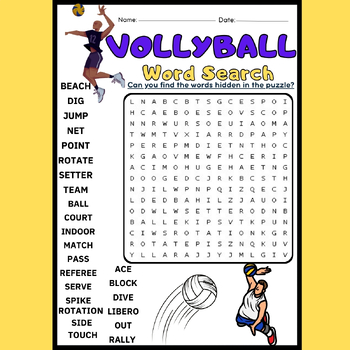 Volleyball Word Search Puzzle , Activity Page ,Sport Wordsearch ...