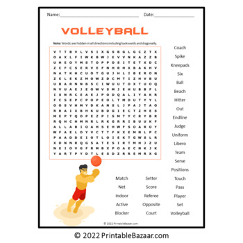 volleyball word search puzzle no prep activity printable pdf tpt