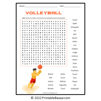 Volleyball Word Search Puzzle - No Prep Activity Printable PDF | TPT