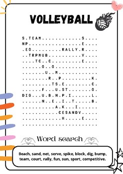 Volleyball : Word search puzzle worksheet activity by Art with Mark