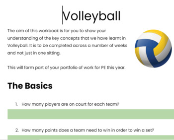 Volleyball Workbook | Homework | Distance Learning by Peter Williams