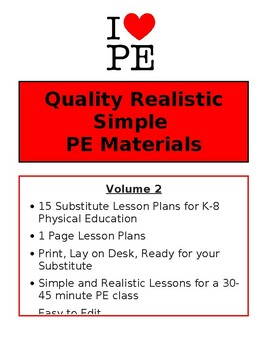 Preview of Volume 2 - 15 Physical Education Substitute Lesson Plans - K-8 PE - Ready to Go!