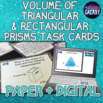 Preview of Volume of Rectangular & Triangular Prisms Task Cards Print & Digital Resource