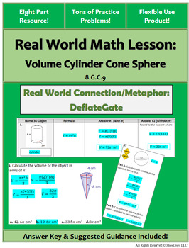 Preview of Volume Cylinder Cone Sphere: Engaging 8 Part Lesson/Practice (Flexible Use!)