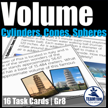 Preview of Volume: Cylinders, Cones, Spheres Task Cards