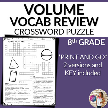 Volume Cylinders Cones and Spheres Vocabulary Math Crossword Puzzle