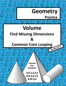 Preview of Volume Find Missing Dimensions 8.G.9 Common Core Spiraling Practice Test Prep