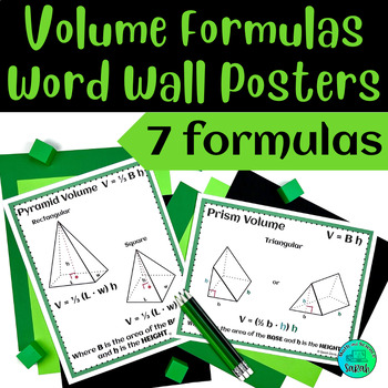 Preview of Volume Formula Word Wall Posters GREEN- Sphere, Cone, Cylinder, Prism, & Pyramid