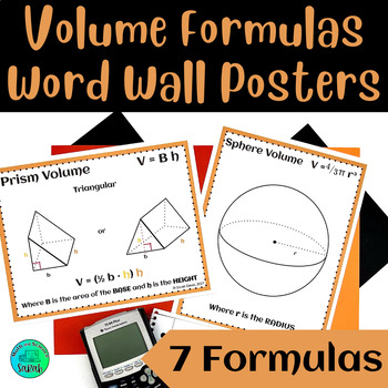 Preview of Volume Formula Word Wall Posters ORANGE - Cylinder, Prism, Pyramid, Sphere &Cone