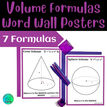 Preview of Volume Formula Word Wall Posters PURPLE- Pyramids, Sphere, Cylinder, Cone &Prism