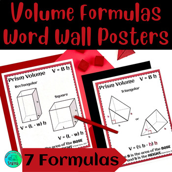 Preview of Volume Formulas Word Wall Posters RED - Cone, Cylinder, Prism, Pyramid, & Sphere