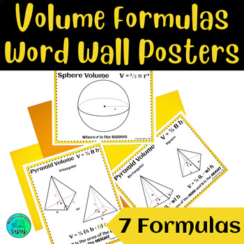 Preview of Volume Formula Word Wall Posters YELLOW- Prism, Pyramids, Sphere, Cone &Cylinder