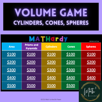 Preview of Volume Game | Cylinders, Cones, Spheres | Math 8 | Geometry