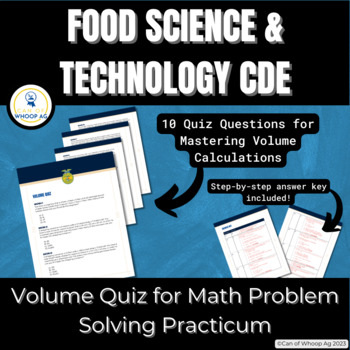 Preview of Volume Math Quiz Problem Solving: FFA Food Science & Technology CDE