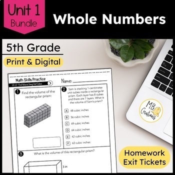 Preview of 5th Grade Volume, Multiplication, and Division Worksheets Unit 1 iReady Math