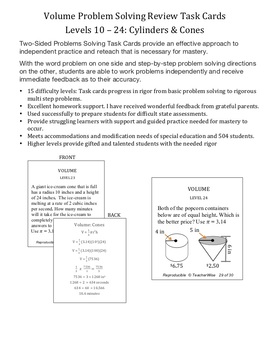 Preview of Volume Problem Solving Review Task Cards: Cones & Cylinders