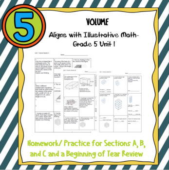 Preview of Volume Review and Homework Aligning with Illustrative Math Unit 1 5th Grade