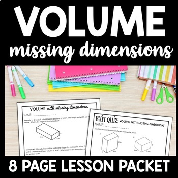 Preview of Missing Dimensions Volume Practice Word Problems Real World Guided Notes Review