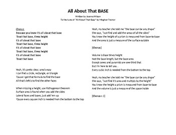 Preview of Volume & Surface Area Song (Lyrics only)