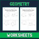 Volume & Surface Area of 3D Shapes - Geometry Worksheets -