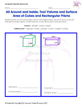 Preview of Volume & Surface Area of Cubes and Rectangular Prisms Worksheet
