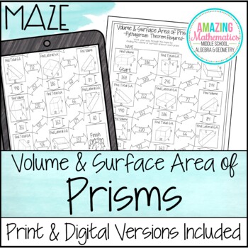 Preview of Volume & Surface Area of Prisms Worksheet - Maze Activity