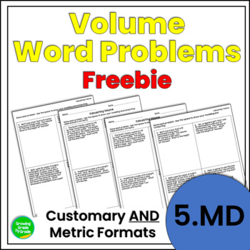 Preview of Volume Word Problems Worksheets Freebie