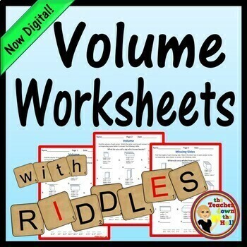 Preview of Volume Worksheets with Riddles Print or Digital Measurement Activities Volume