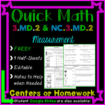 Preview of Volume and Mass Homework - Volume and Mass Math Centers - 3.MD.2 and NC.3.MD.2