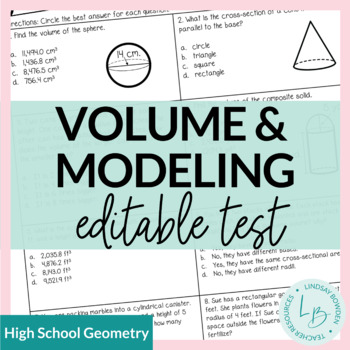 Preview of Volume and Modeling Geometry Test with Study Guide