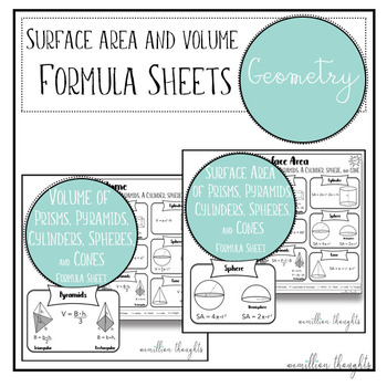 Preview of Volume and Surface Area Formula Sheets Bundle