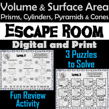 Preview of Volume and Surface Area Activity: Escape Room Geometry Game (3D Shapes)