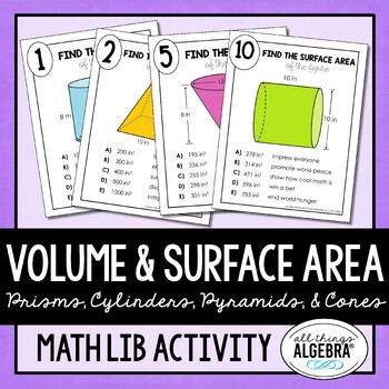 Preview of Volume and Surface Area | Math Lib Activity