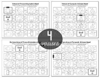 Volume and Surface Area Mazes by All Things Algebra | TpT
