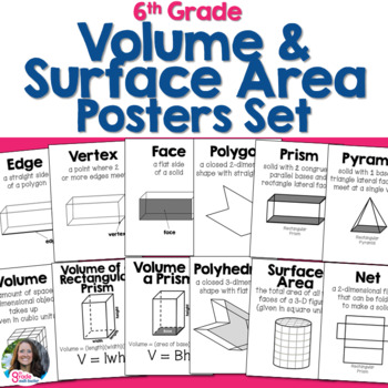Preview of Volume and Surface Area Posters Set for 6th Grade Math Word Wall