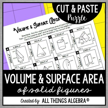 Volume and Surface Area Puzzle by All Things Algebra | TpT