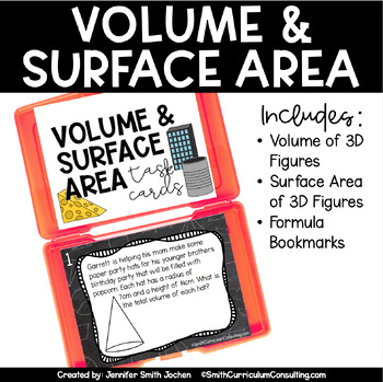 Preview of Volume and Surface Area Task Cards 3D Shapes Formula Chart Included