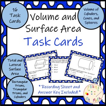 Preview of Volume and Surface Area Task Cards