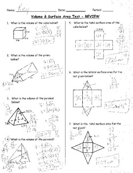 Volume And Surface Area Test Worksheets Teaching Resources Tpt