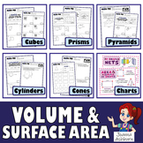 Volume and Surface Area of 3D Shapes Practice Worksheets &