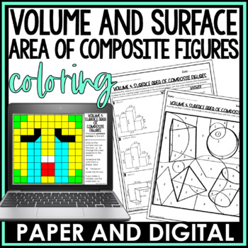 Preview of Volume and Surface Area of Composite Figures Activity Coloring Worksheet