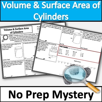 Preview of Volume and Surface Area of Cylinders Activity 8th Grade