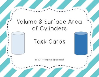 Preview of Volume and Surface Area of Cylinders Task Cards