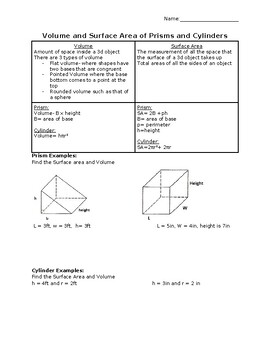 Preview of Volume and Surface Area of Prisms and Cylinders Guided Notes/Scaffolded Notes