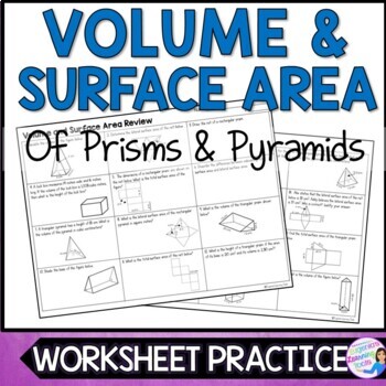 Preview of Volume and Surface Area of Prisms and Pyramids Worksheet Practice 7.9A